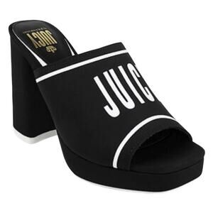 Juicy Couture Girly Platform Black Slip On Open Toe Block Heels Sandals‎